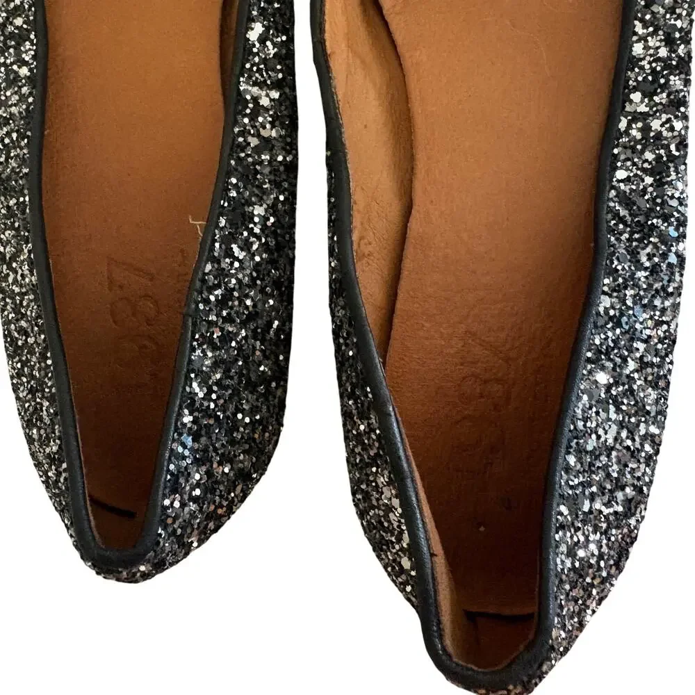 Madewell 1937 Black Glitter Sparkly Ballet Flats Pointed Toe Fairy Whimsygoth 9